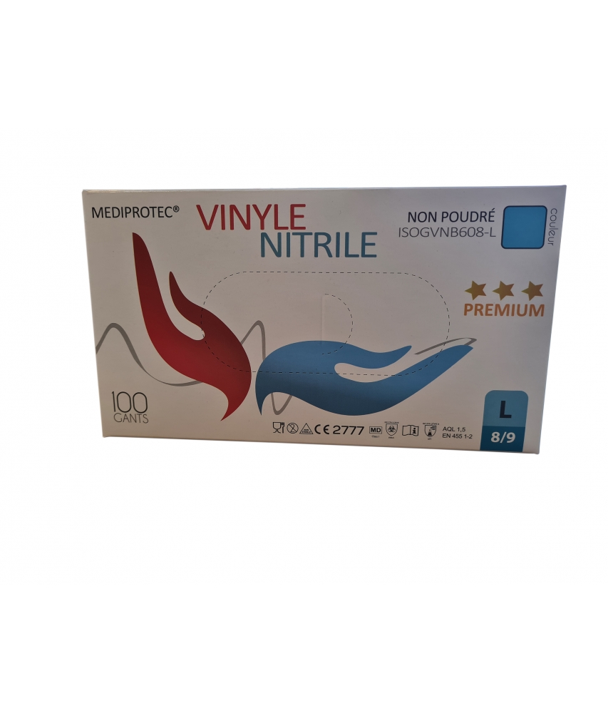 Gants vinyle légèrement poudrés bleus - 4mepro