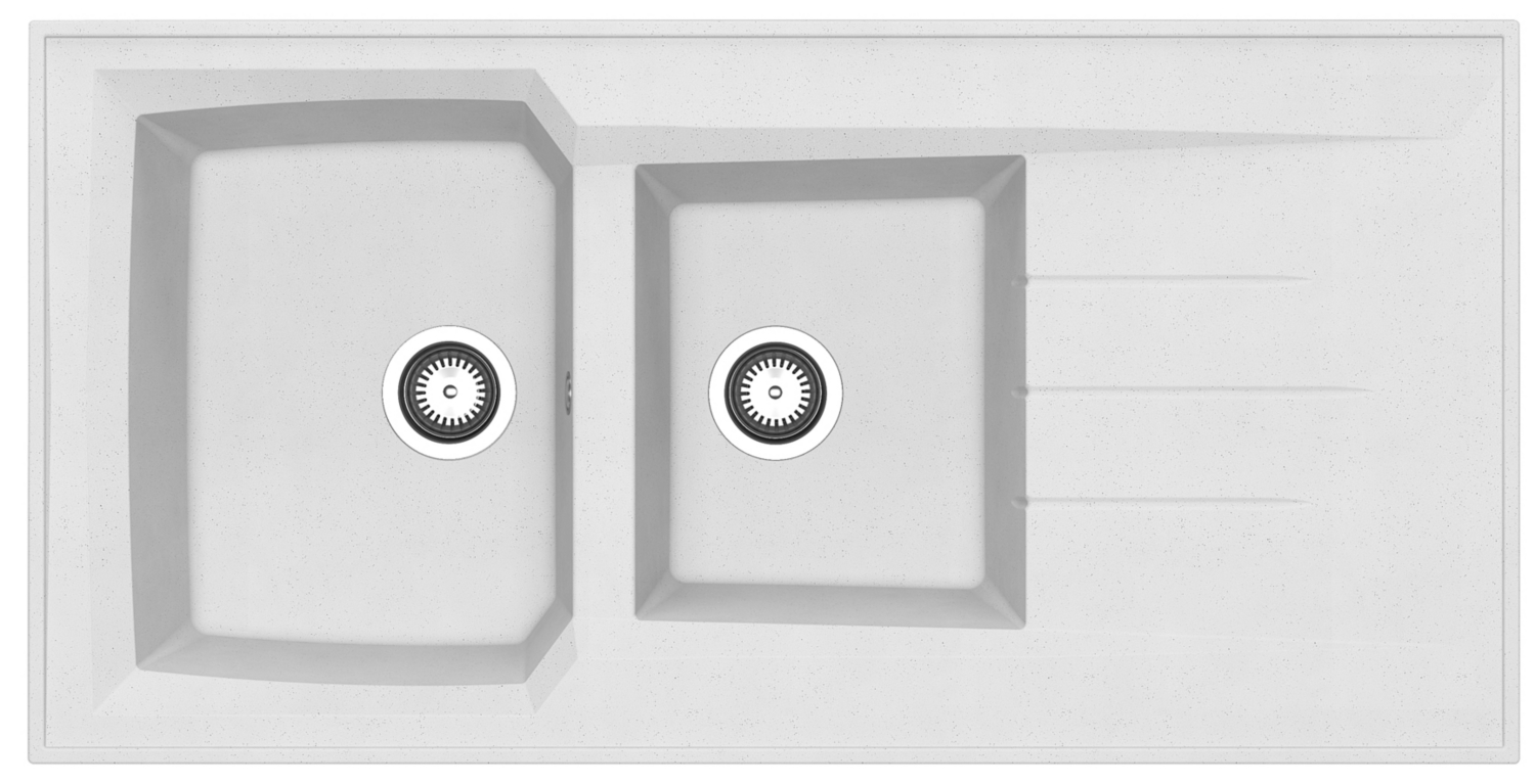 Evier Montréal à poser - 2 cuves 1 égouttoir avec vidage Moderna