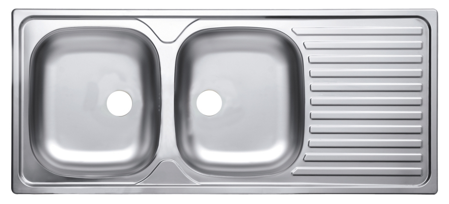 Evier Eco à encastrer - 2 cuves 1 égouttoir - Inox toilé - Sans vidage Moderna