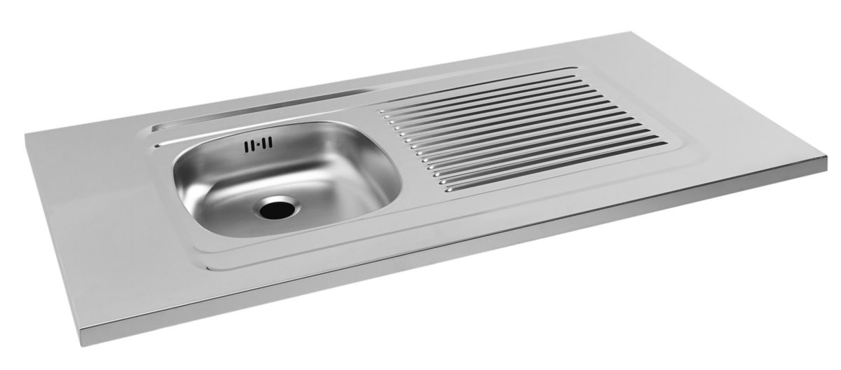  Evier à poser PMR - 1 cuve 1 égouttoir - Inox lisse - Avec vidage 
