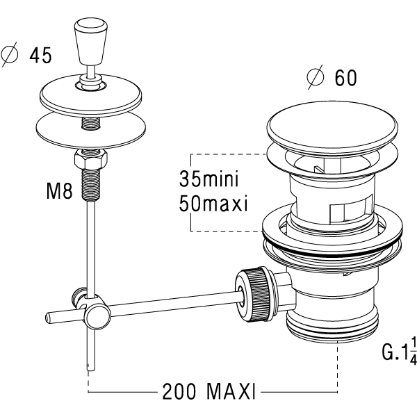 Nicoll 0201006, L214-bonde de lavabo avec tirette