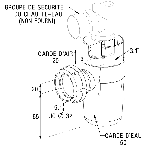 Siphon pour groupe de sécurité faible encombrement Nicoll