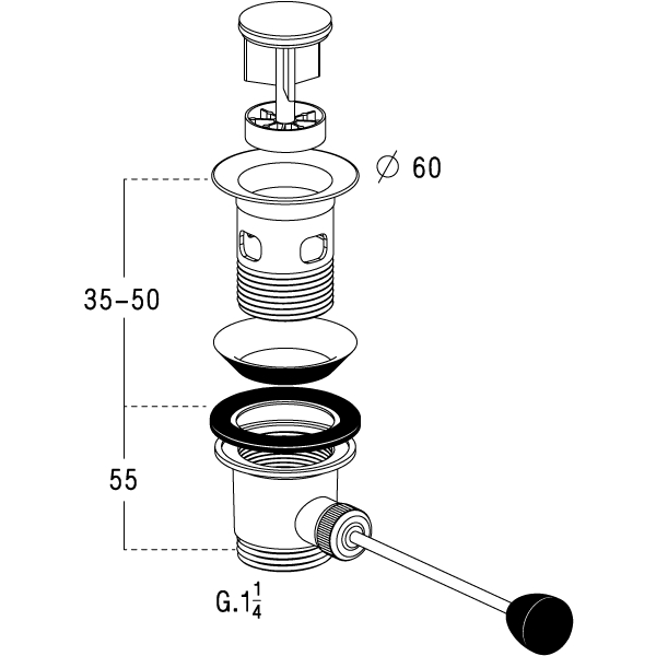 Bonde lavabo automatique L3213- Commande par levier 501044 Nicoll