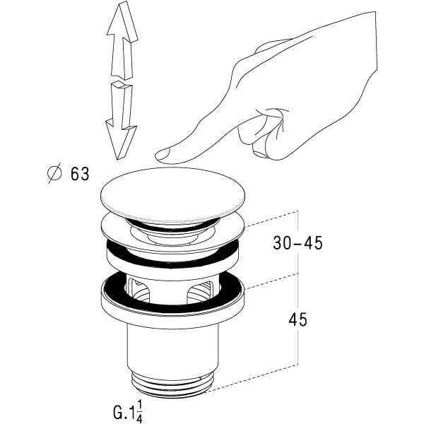 Bonde lavabo pour vasque avec trop plein L227 501161 Nicoll