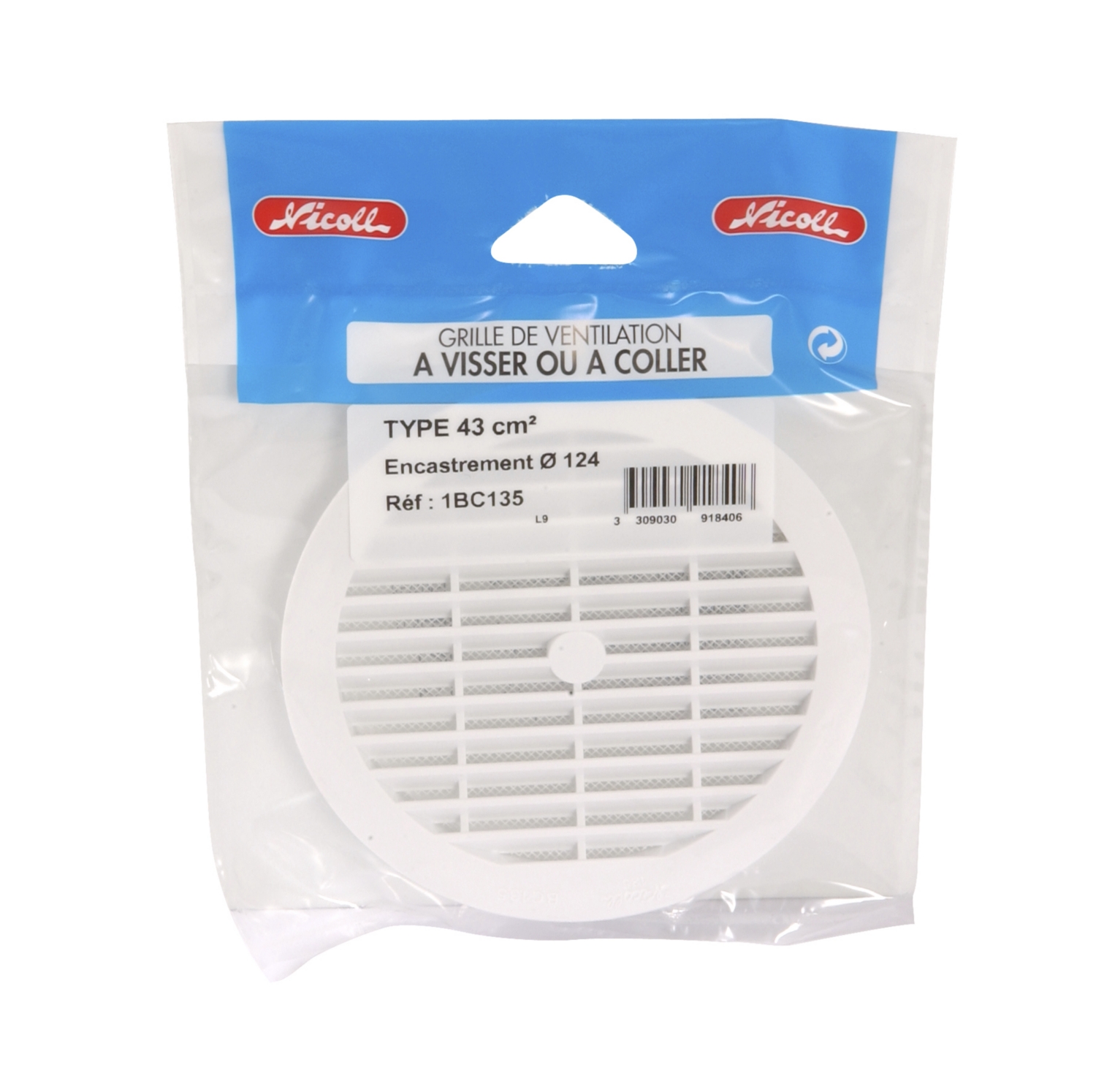 Grille d'aération pour tuyaux fibre ciment sous sachet Nicoll