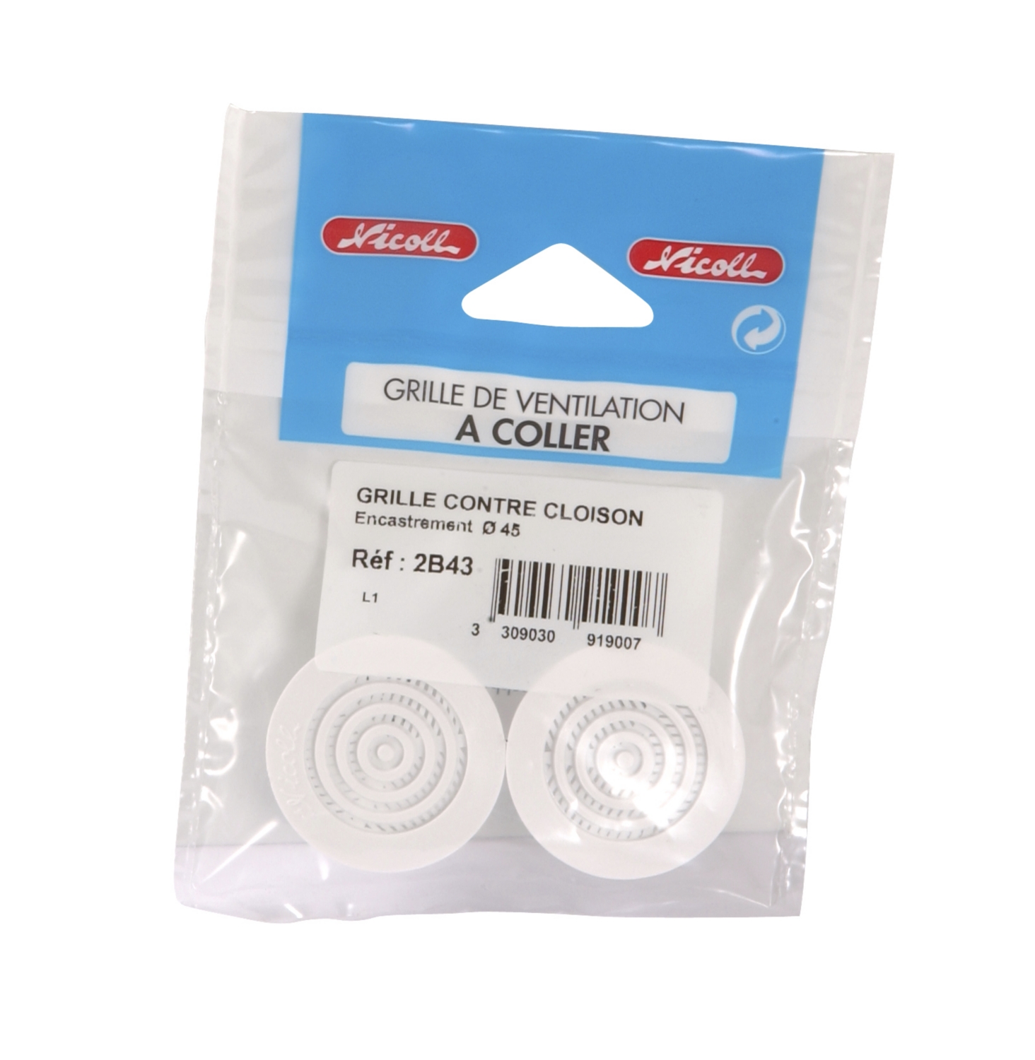 Grille d'aération pour contre cloison sous sachet Nicoll