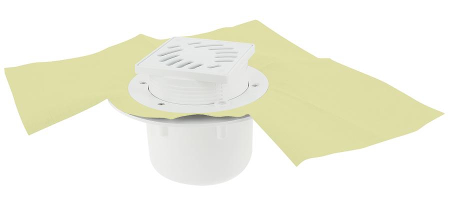 Siphon de sol verticale grille PVC blanc pour revêtement à carreler Nicoll