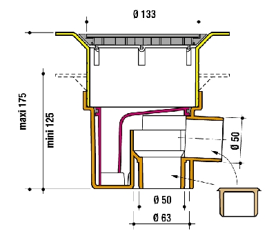 Siphon pour revêtement sol plastique grille aluminium SITARAL Nicoll