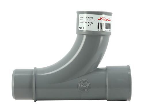 Té pied de biche PVC à 87°30 Grand rayon MF Nicoll