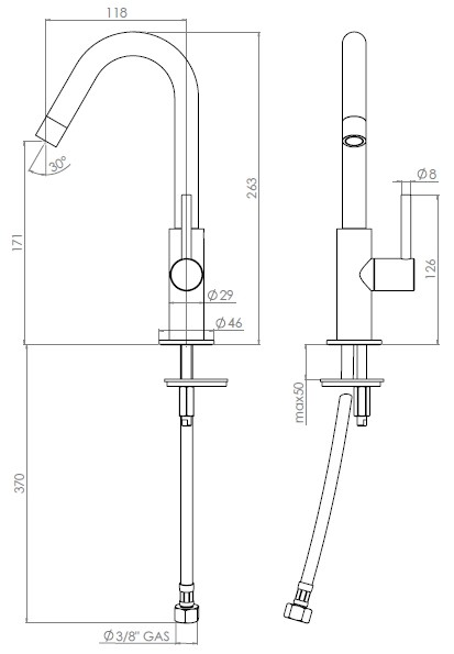 Robinet lave-mains Indi - Bec haut mobile Aquance