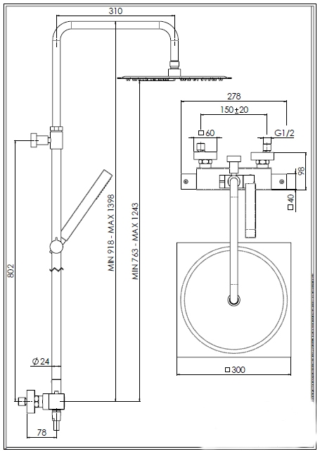 Colonne de douche thermostatique Gary Aquance