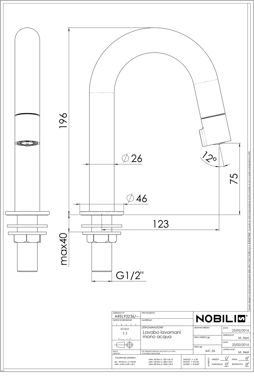 Robinet eau froide Acquarelli AQ93236CR Nobili