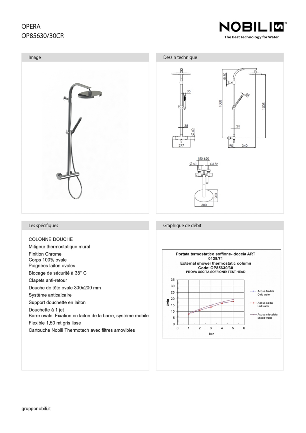 Colonne de douche thermostatique Opéra OP85630/30CR Nobili
