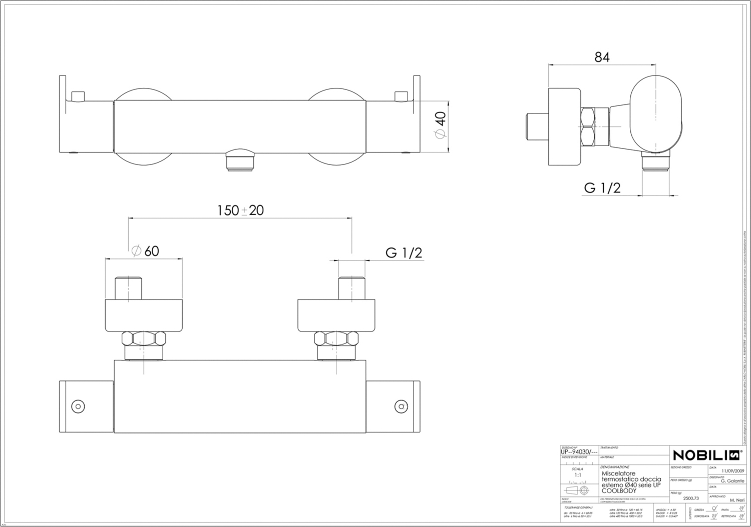 Mitigeur thermostatique douche Up UP94030BM Nobili