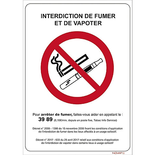 Panneau interdiction de fumer et de vapoter Novap