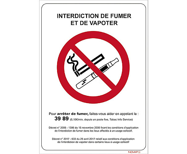 Panneau interdiction de fumer et de vapoter Novap