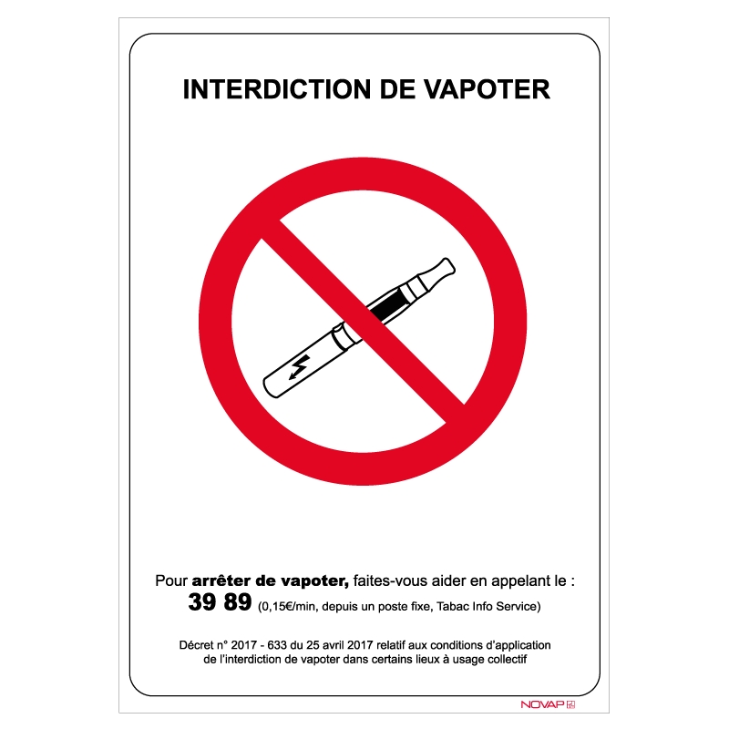 Panneau interdiction de vapoter Novap