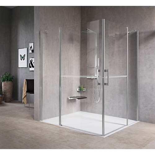 Porte de douche Free côté pour accès d'angle battants - Profil chrome verre transparent Novellini