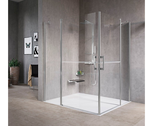 Portes de douche Free accès d'angle battantes - Profil blanc verre transparent Novellini