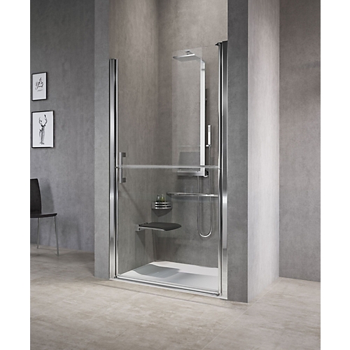 Porte de douche Free battante - Profil chromé verre transparent Novellini