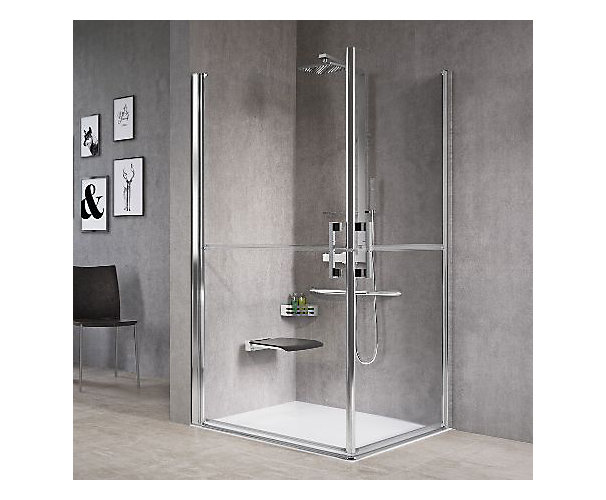 Porte de douche Free côté droit pour accès d'angle battante - Profil silver verre transparent Novellini