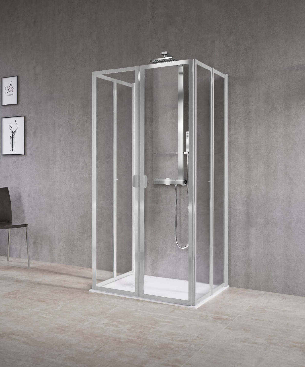 Porte de douche Free 2 côté pour montage en U - Profil blanc verre niva Novellini