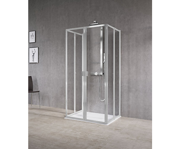 Porte de douche Free 2 côté pour montage en U - Profil silver verre transparent Novellini