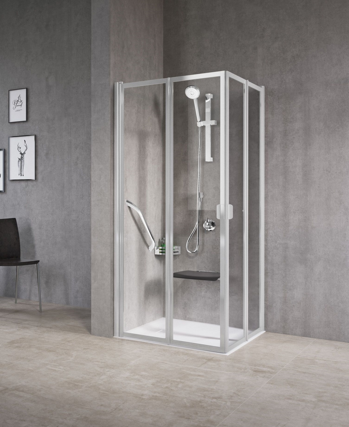 Porte de douche Free côté pour accès d'angle pliante - Profil silver verre transparent Novellini