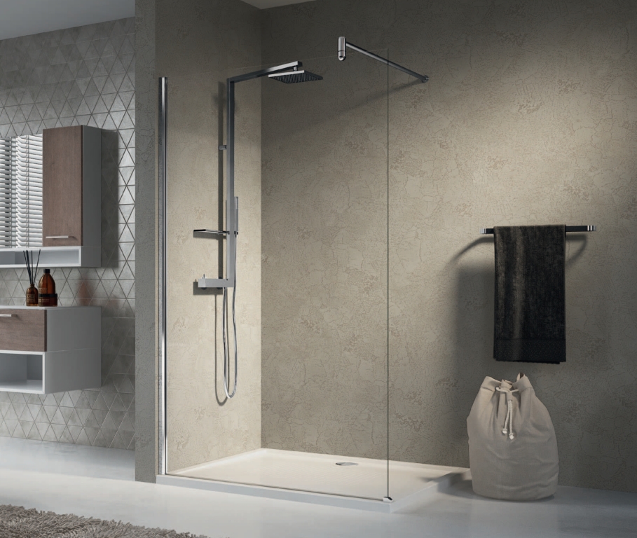 Paroi de douche Lunes H fixe profil blanc verre transparent Novellini