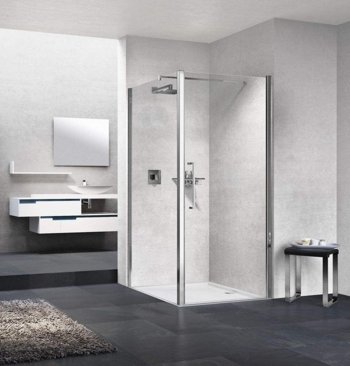 Paroi de douche Young 2.0 F fixe profil silver verre transparent Novellini