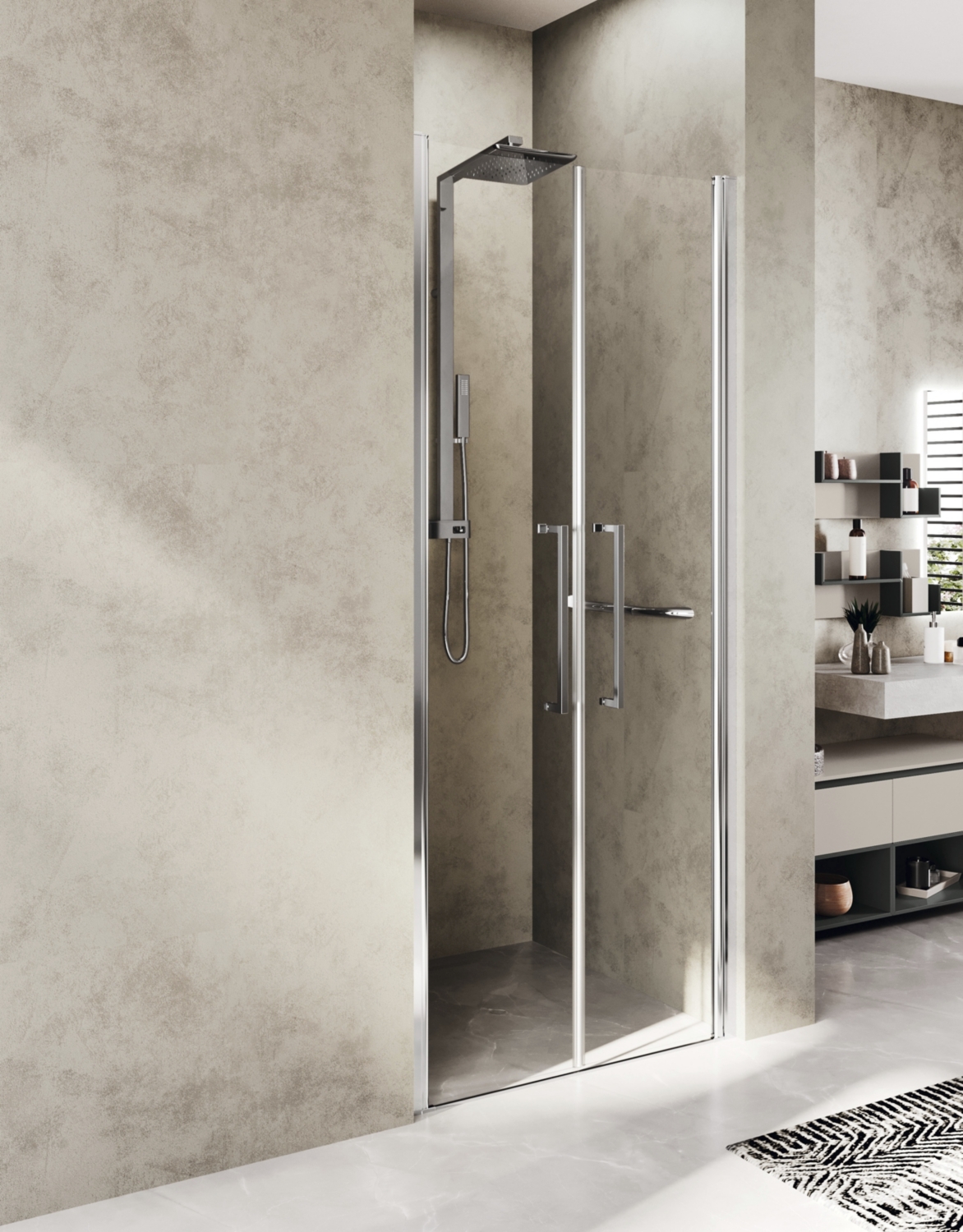 Porte de douche Young 2B battante accès de face - Profil silver verre transparent Novellini