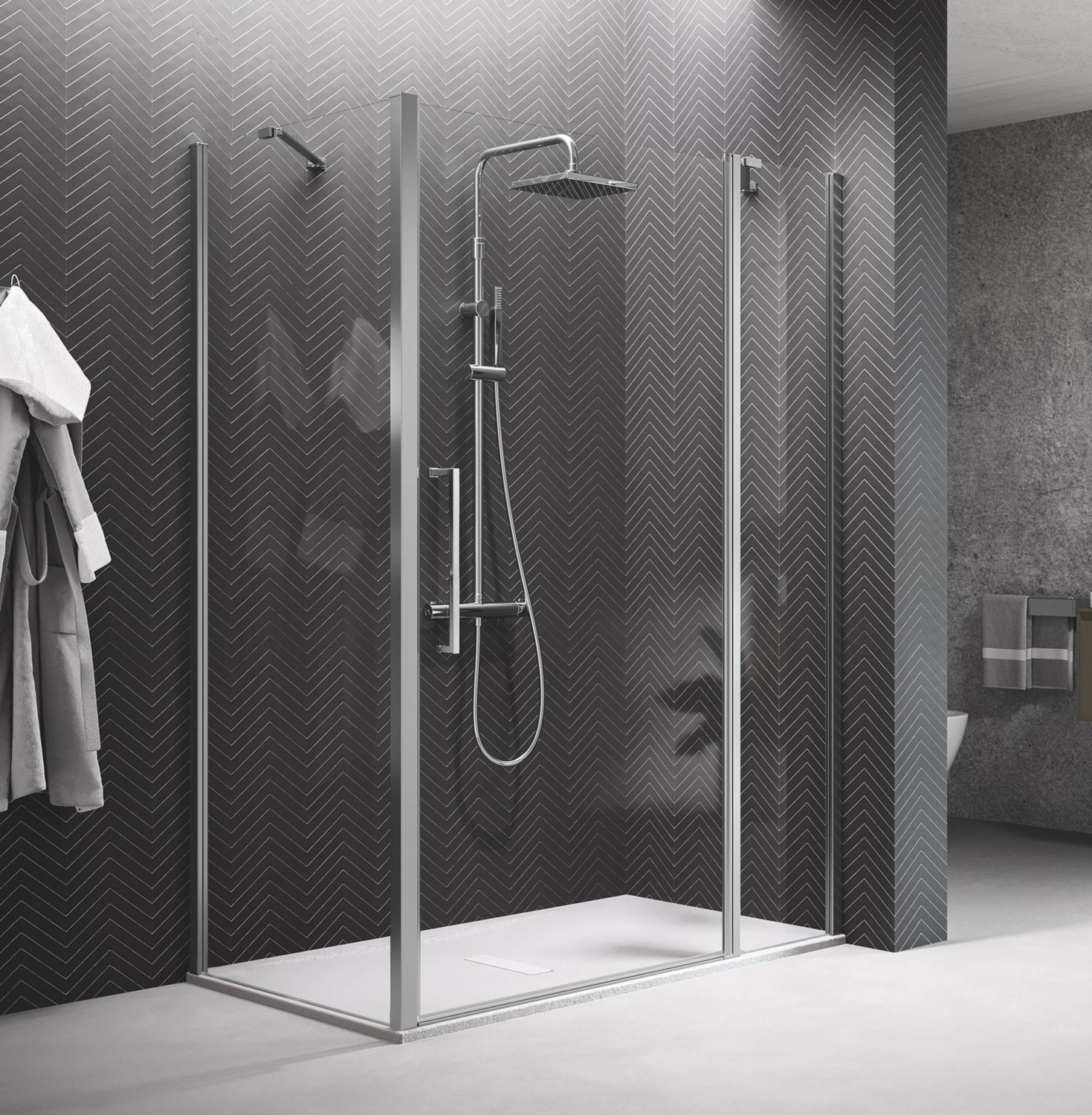  Porte de douche Young 2.0 battante accès de face profil silver verre transparent Y22P117-1B 