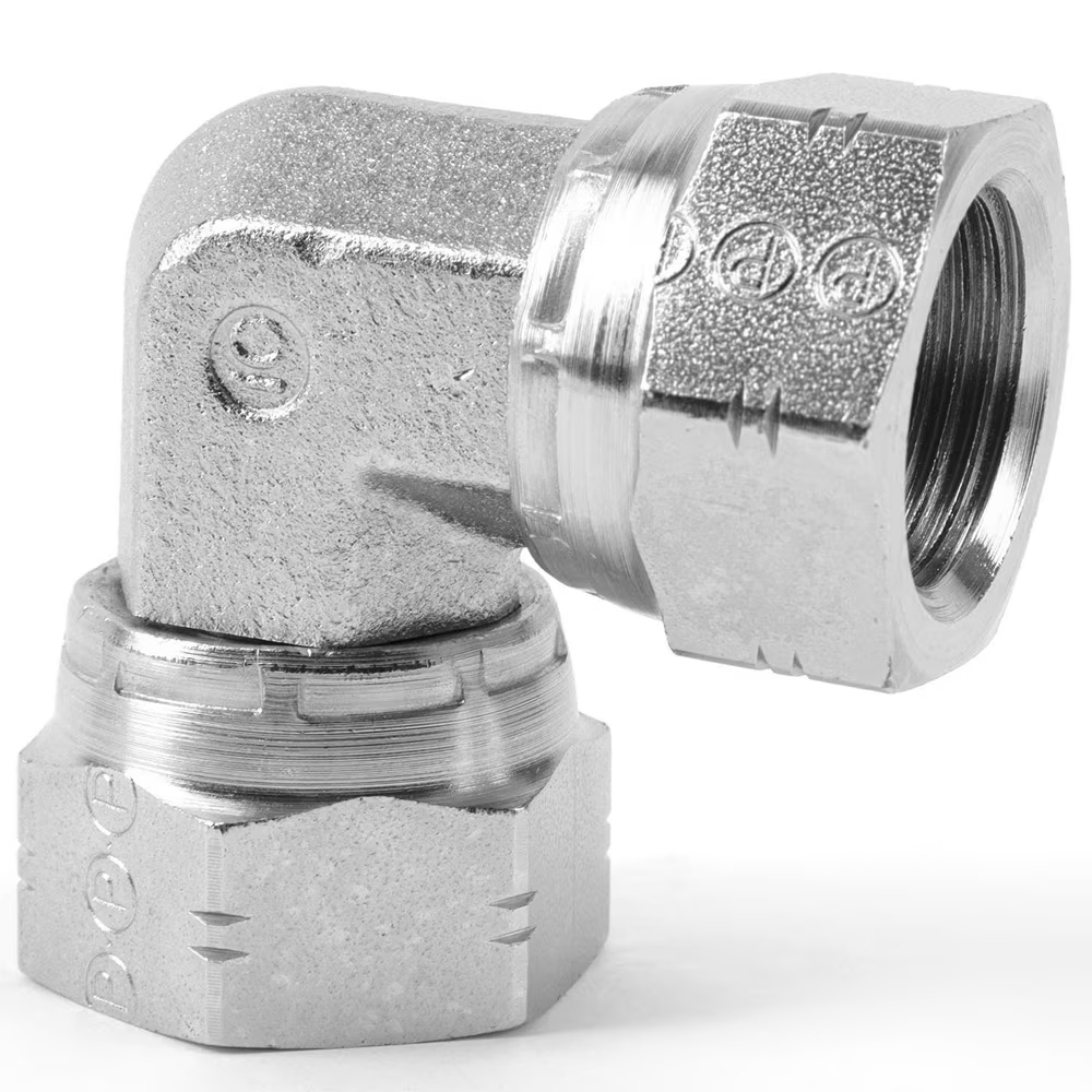 Coude 90° x 2 femelles tournants BSPP acier série E6MK4 Parker