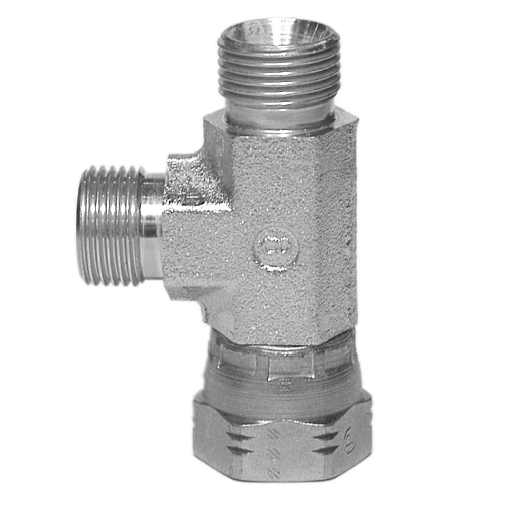 Té renversé x 2 mâles BSPP x femelle tournant en bout BSPP acier zingué série R6MK4 Parker