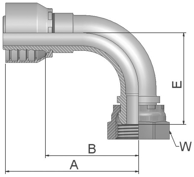 Embout à sertir femelle tournant BSPT cône 60° coudé 90° côté E 93 mm série 48 Parker