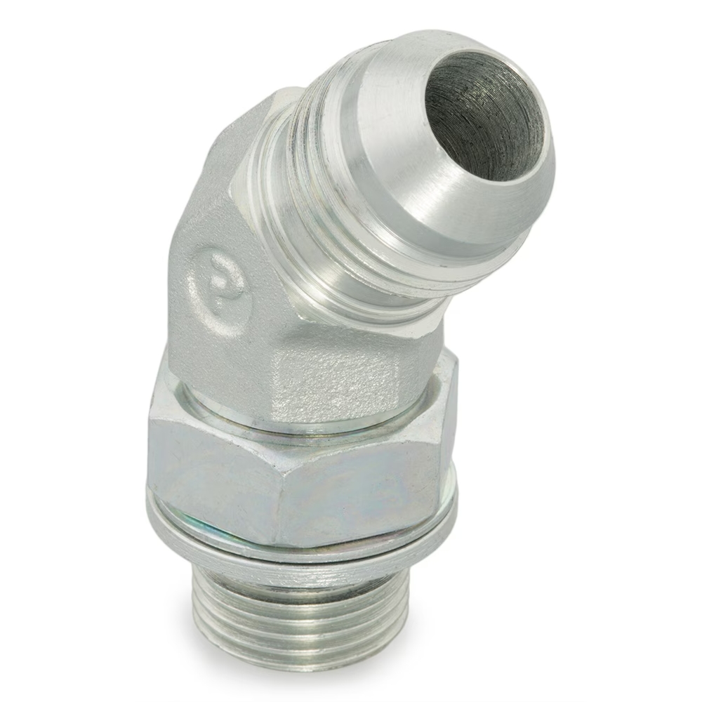Coude orientable 45° mâle JIC vers mâle BSPP avec joint torique acier série V4OMX Parker