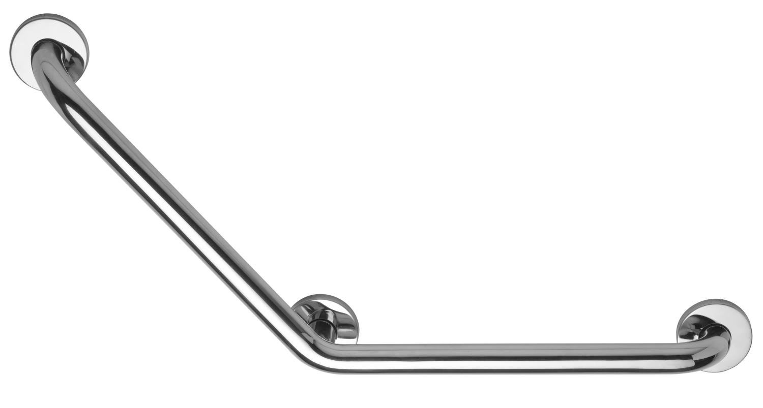 Barre d'appui coudée 135° diamètre 32 mm inox brillant - 3 points de fixation