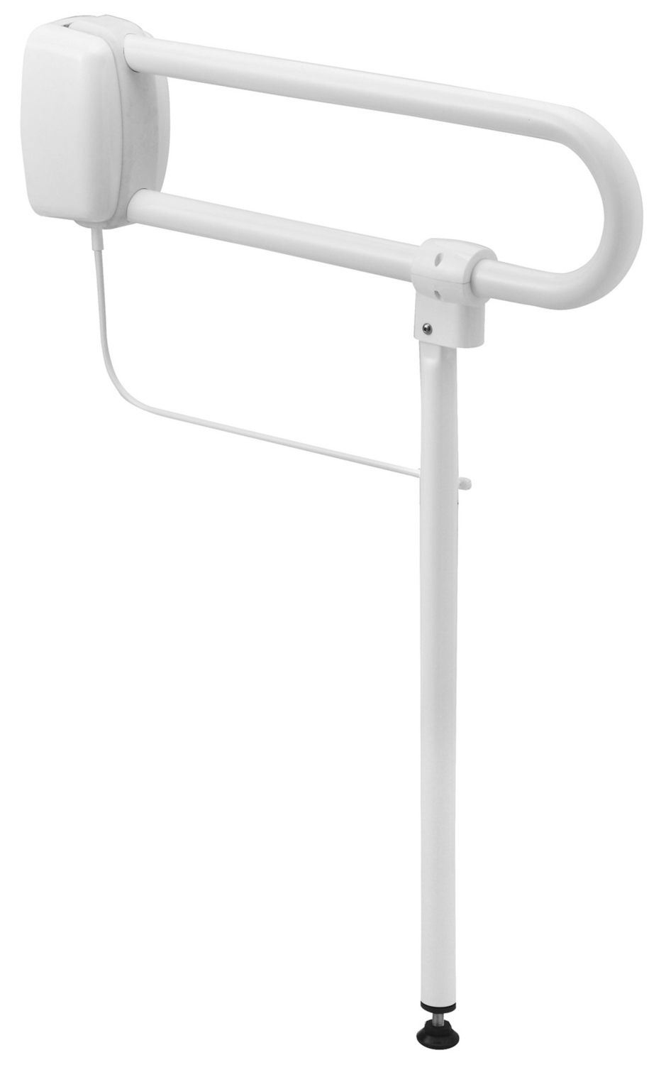 Barre d'appui PMR relevable aluminium époxy blanc - Avec béquille
