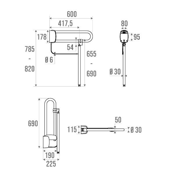 Barre d'appui relevable inox brossé - Avec béquille 48866 Pellet