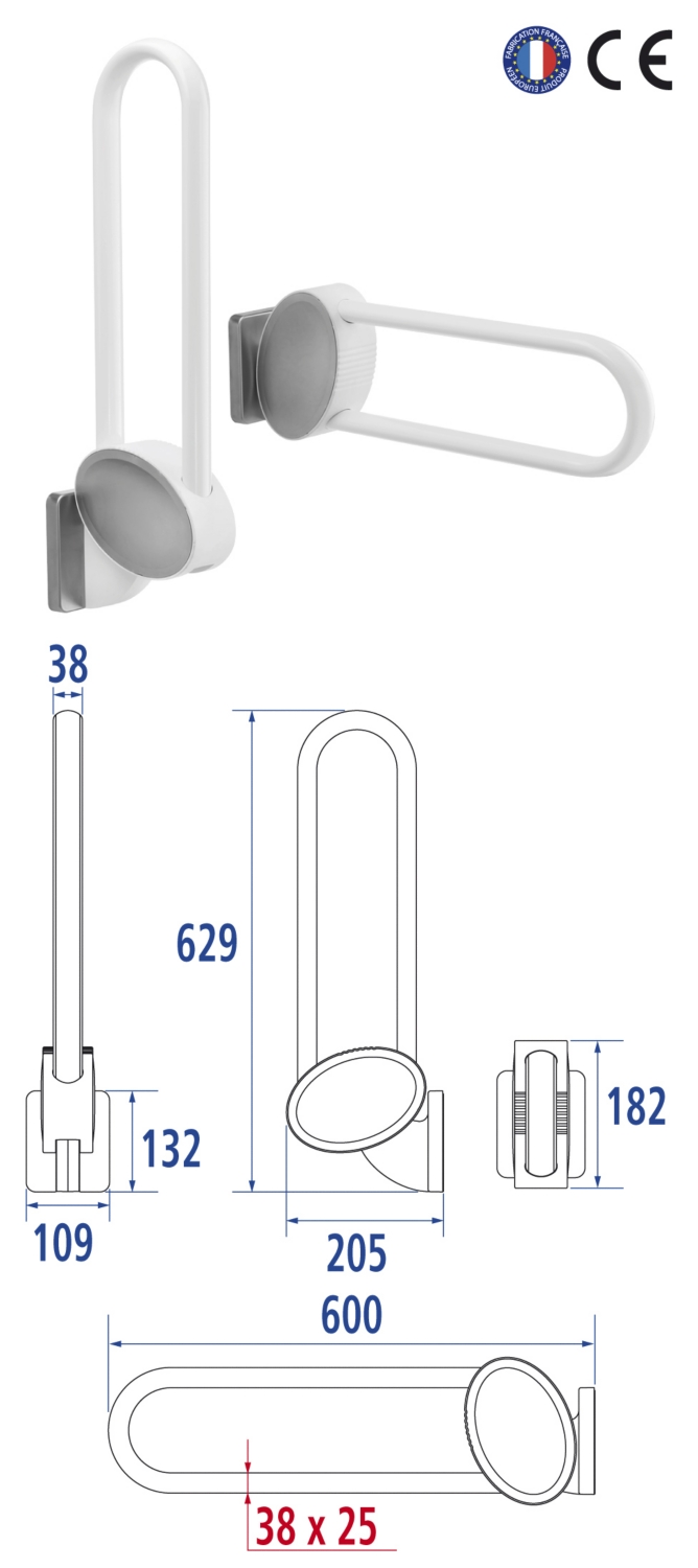 Barre d'appui relevable Arsis aluminium époxy Pellet