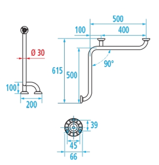 Barre d'appui d'angle intérieur 2 murs Ø 30 mm aluminium époxy 49250 Pellet