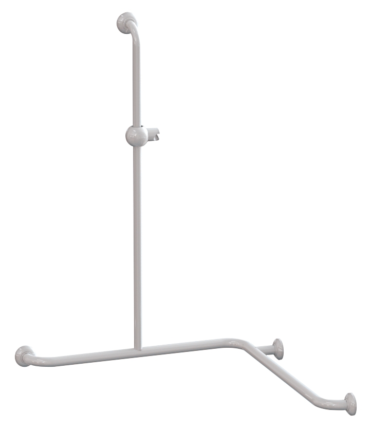 Barre de douche PMR angle 2 murs aluminium époxy blanc