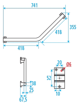Barre d'appui Arsis coudée 135° aluminium chromé - 2 points de fixation Pellet