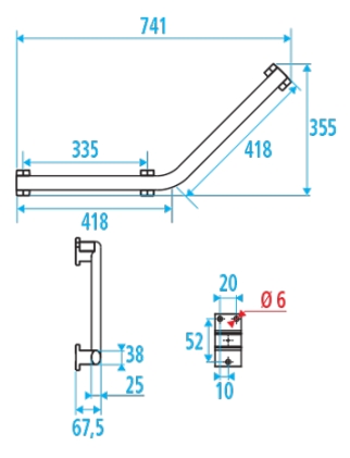 Barre d'appui coudée 135° Arsis aluminium Pellet