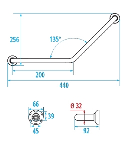 Barre d'appui coudée 135° Ø 32 mm laiton chromé Pellet