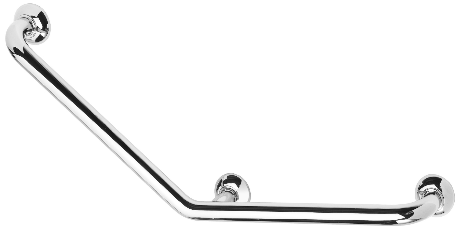 Barre d'appui PMR coudée 135° diamètre 32 mm 3 points de fixation laiton chromé