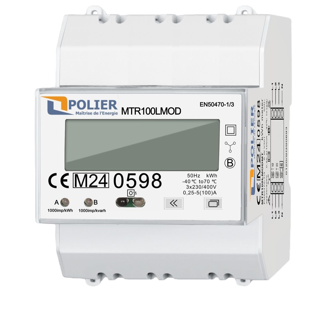 Compteur électrique modulaire tétrapolaire 100 A MID