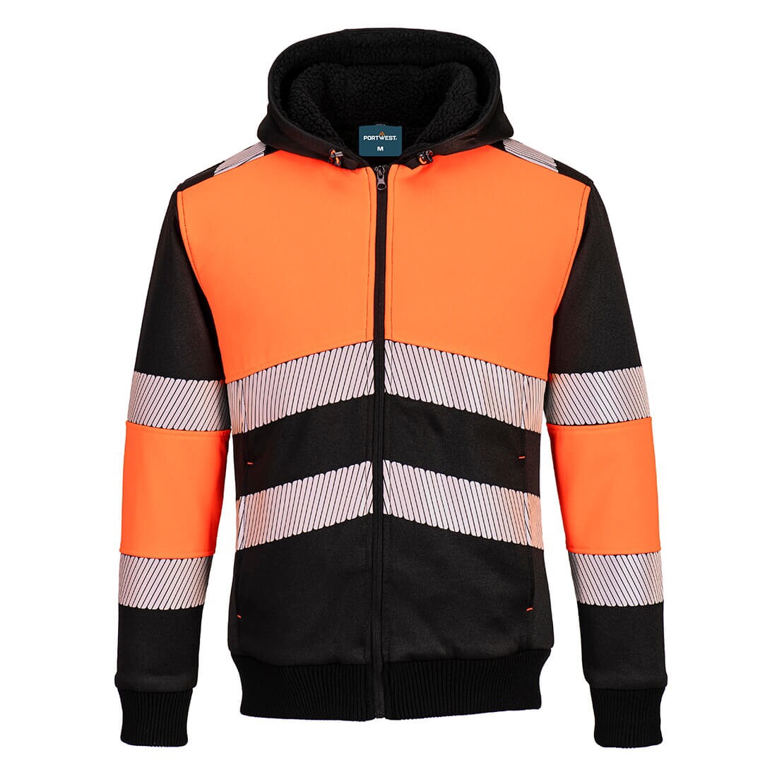 Sweat à capuche d'hiver zippé HV polyester coton mixte PW377 orange / noir Portwest