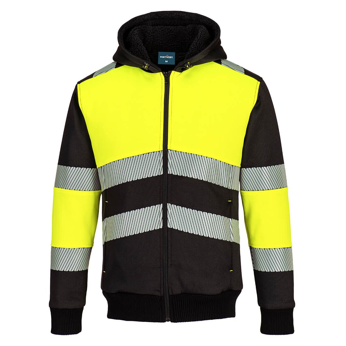 Sweat à capuche d'hiver zippé HV polyester coton mixte PW377 jaune / noir Portwest