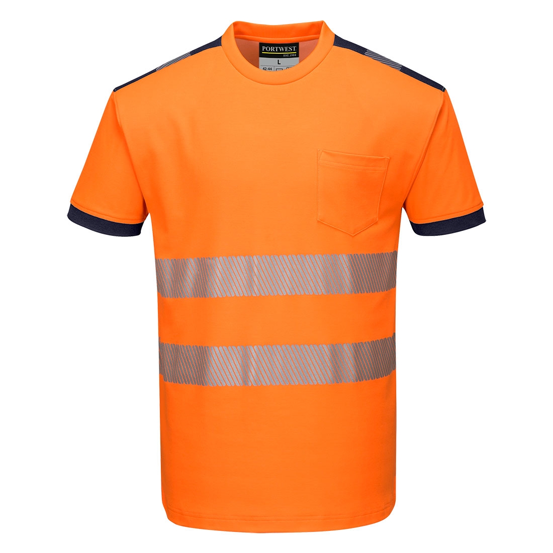 T-Shirt HV coton polyester mixte T181 orange / marine